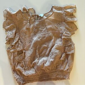 Aerie Tan Eyelet Ruffle Top